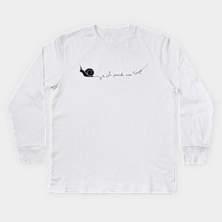 Black and white snail with French text "Je prends mon temps" Kids Long Sleeve T-Shirt